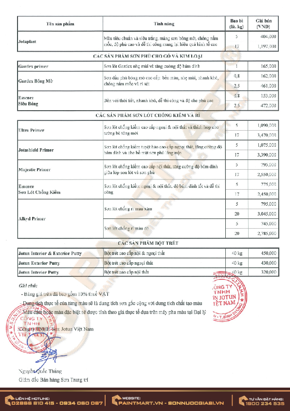 Bảng giá sơn Jotun cập nhật tháng 6/2021